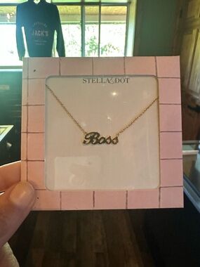 Stella & Dot Gold 'Boss' Script Necklace